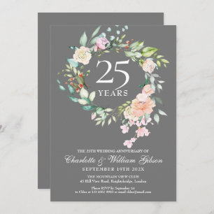 25th Anniversary Silver Roses Garland Floral Invitation