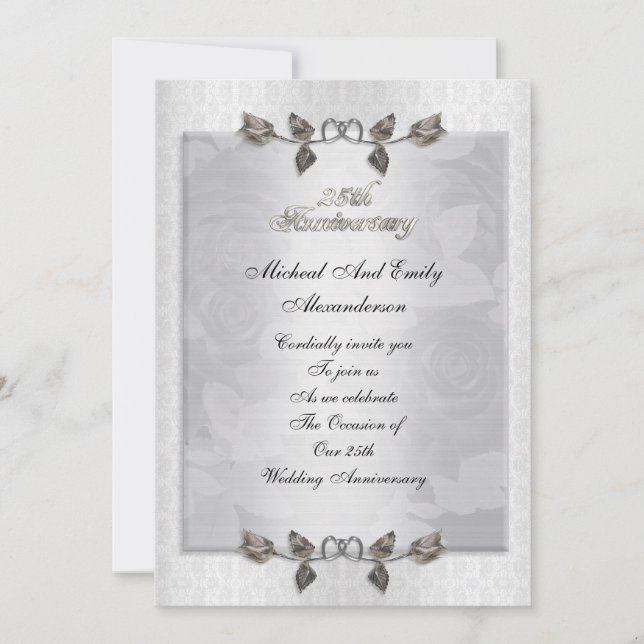 25th anniversary silver roses invitation (Front)