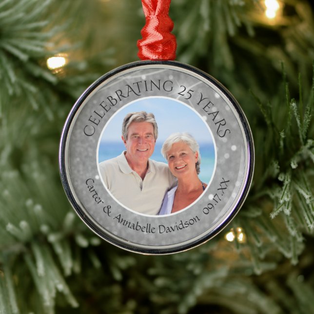 25th Anniversary | Silver Sparkle Photo Metal Tree Decoration (Tree)