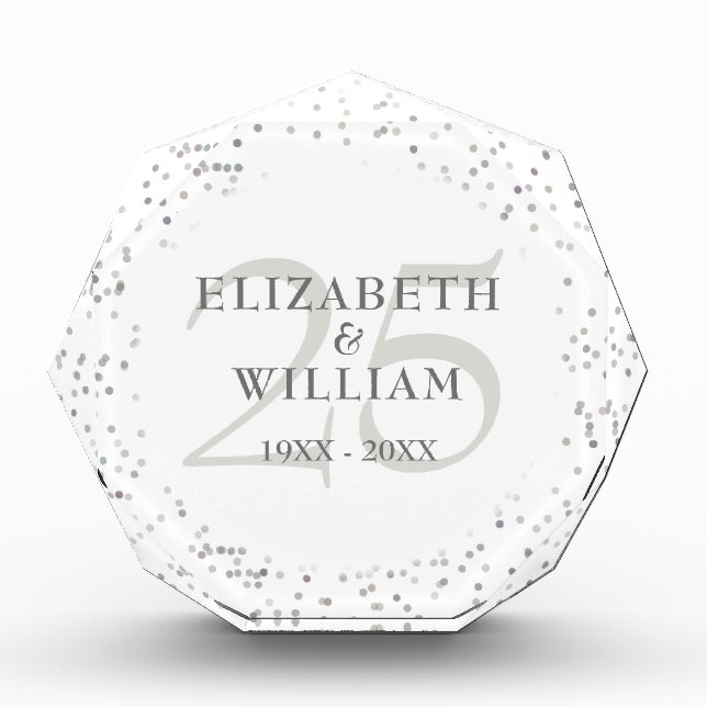 25th Anniversary Silver Stardust Confetti Photo Block (Front)