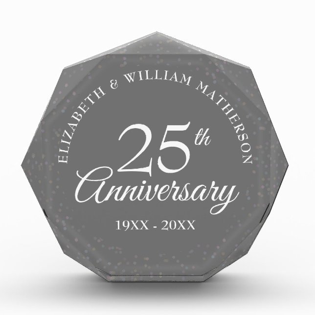 25th Anniversary Silver Stardust Confetti Photo Block (Front)