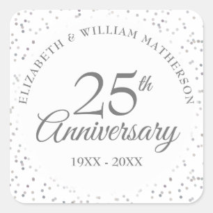 25th Anniversary Silver Stardust Confetti Square Sticker