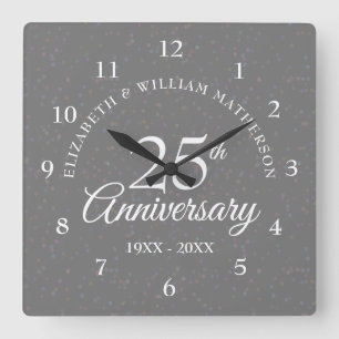 25th Anniversary Silver Stardust Square Wall Clock