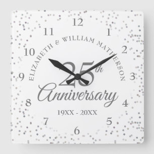 25th Anniversary Silver Stardust Square Wall Clock