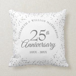 25th Anniversary Silver Wedding Photo Confetti Cushion