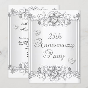 25th Anniversary Silver White Diamond Hearts 2 Invitation