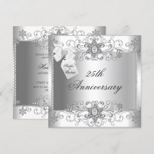 25th Anniversary Silver White Diamond Invitation