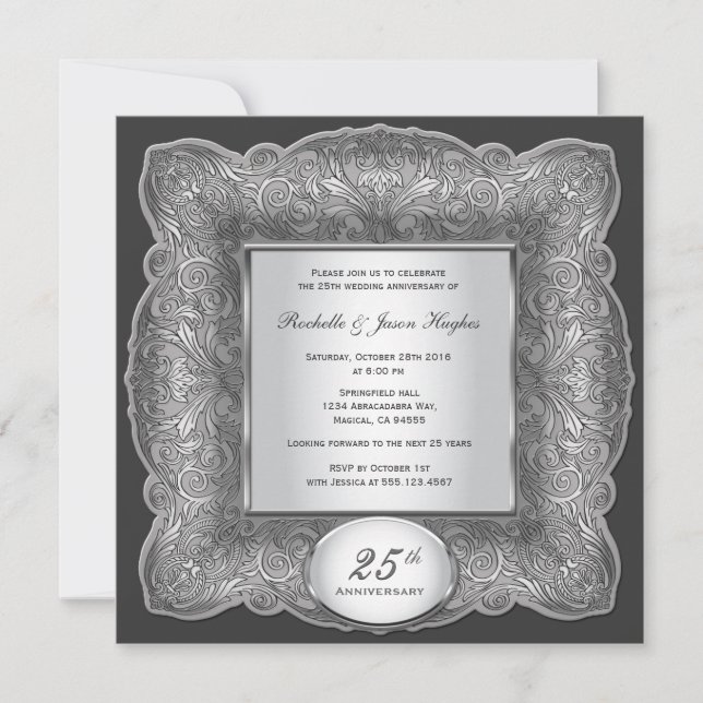 25th Anniversary Square Silver Invitation (Front)