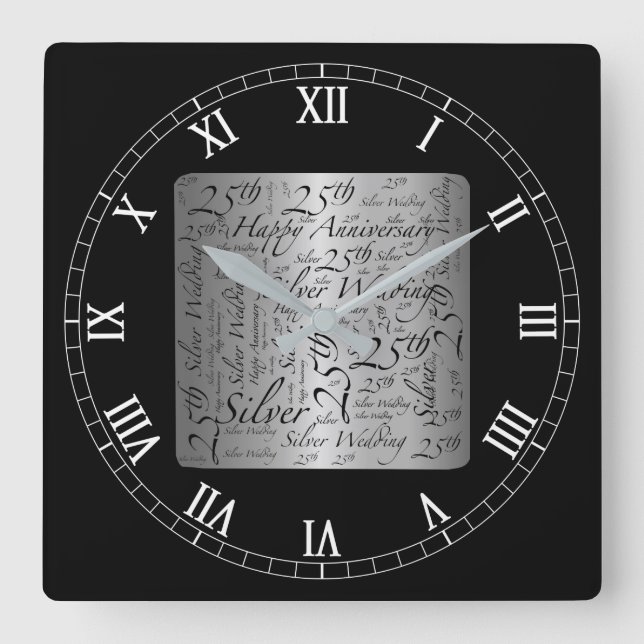 25th Anniversary Square Wall Clock (Front)