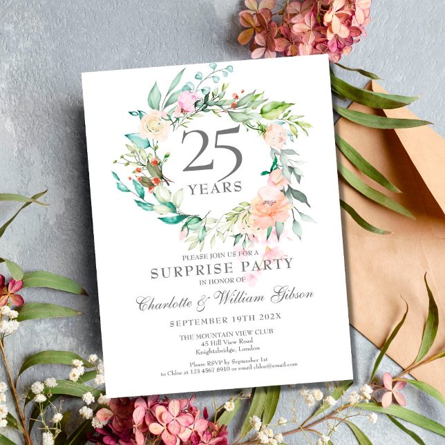 25th Anniversary Surprise Party Roses Garland Postcard (Creator Uploaded)