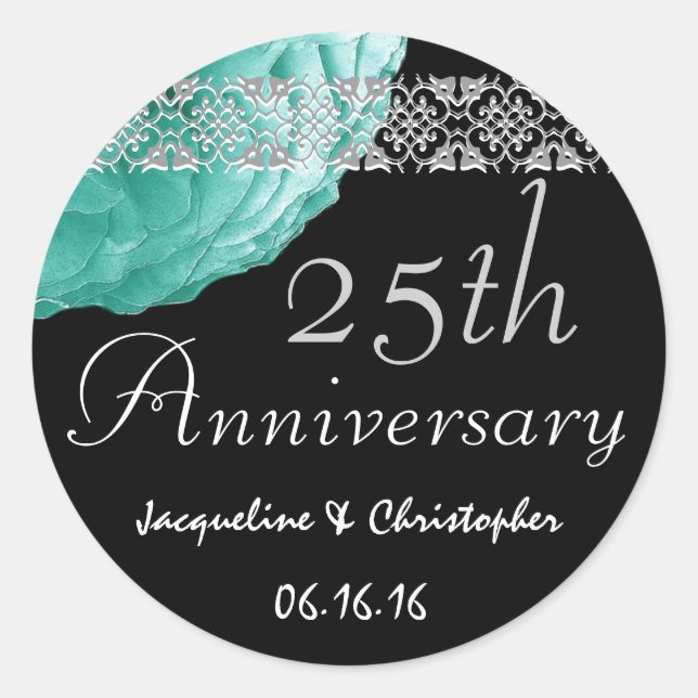 25th Anniversary TEAL SILVER BLACK Rose Sticker (Front)