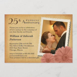 25th Anniversary Vintage Daisy Photo Invitations