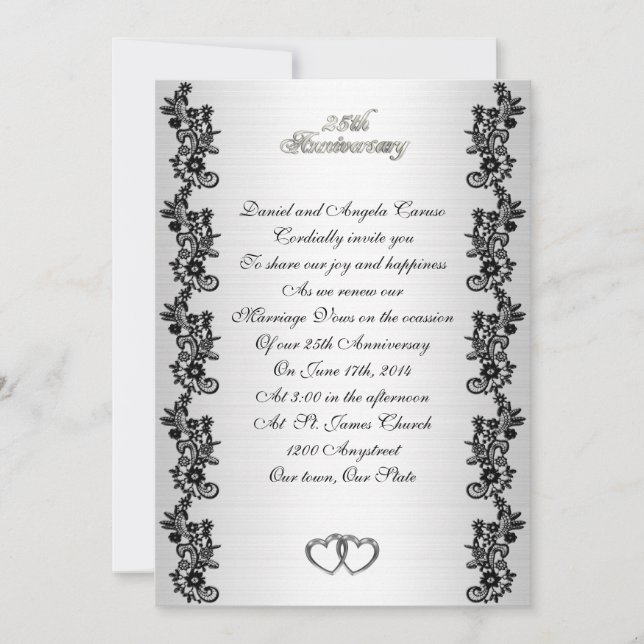 25th Anniversary  vow renewal black border Invitation (Front)