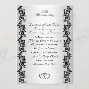 25th Anniversary  vow renewal black border Invitation