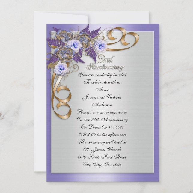25th Anniversary vow renewal elegant floral Invitation (Front)