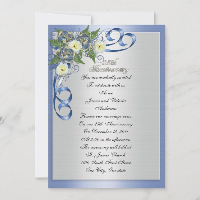 25th Anniversary vow renewal elegant floral Invitation (Front)