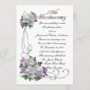 25th anniversary vow renewal elegant White roses Invitation