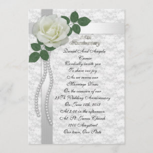 25th Anniversary vow renewal Invitation White rose