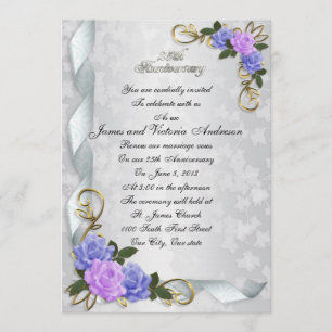 25th Anniversary vow renewal Lavender & blue roses Invitation