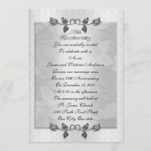 25th anniversary Vow renewal silver roses formal Invitation