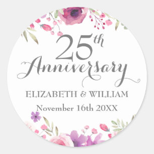 25th Anniversary Watercolour Roses Classic Round Sticker