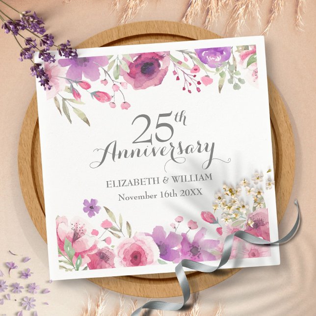 25th Anniversary Watercolour Roses Greenery Napkin (25th Anniversary Watercolour Roses Greenery Napkins)
