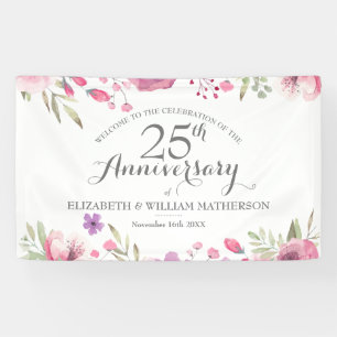 25th Anniversary Watercolour Roses Welcome Banner