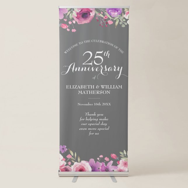 25th Anniversary Watercolour Roses Welcome Retractable Banner (Front)