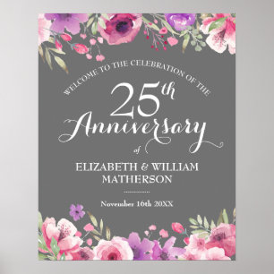 25th Anniversary Watercolour Roses Welcome Sign
