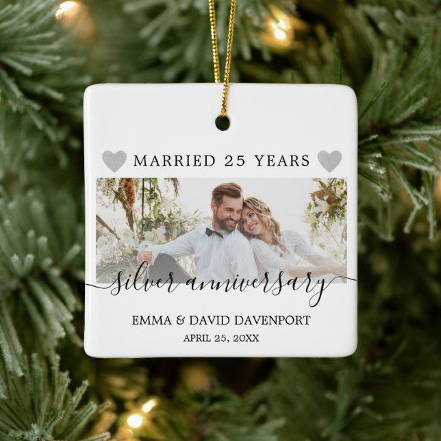 25th Anniversary Wedding Christmas Photo Ornament (Tree)