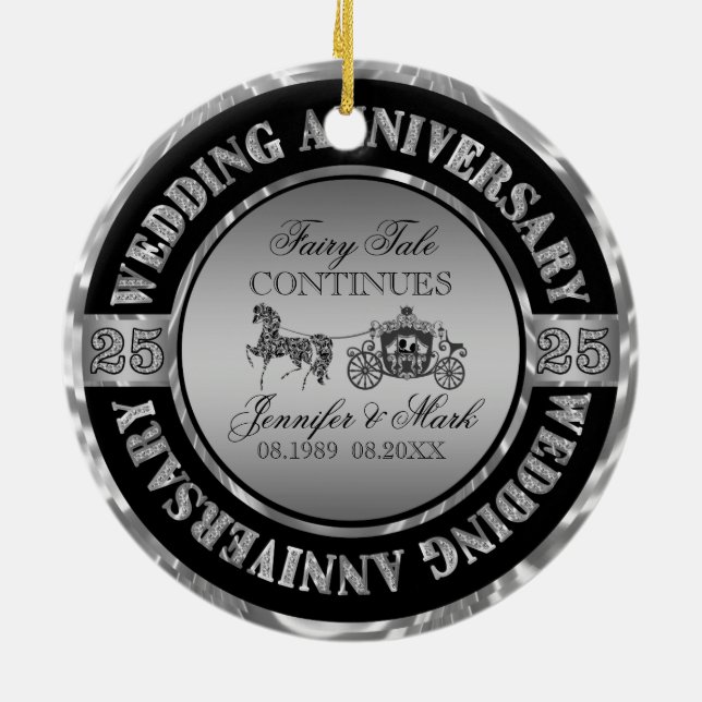 25th Anniversary-Wedding Horse & Carriage Ceramic Tree Decoration (Back)