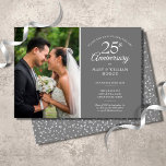 25th Anniversary Wedding Photo Silver Confetti Invitation<br><div class="desc">Personalise with your favourite wedding photo and your special 25th silver wedding anniversary celebration details in chic white typography on a silver background. The reverse features silver love hearts confetti. Designed by Thisisnotme©</div>