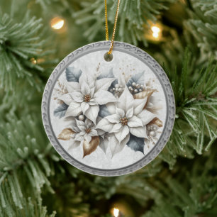 25th Anniversary White and Silver Floral Ornament
