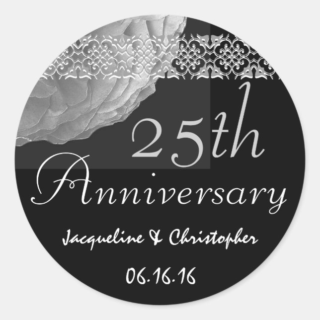 25th Anniversary WHITE SILVER BLACK Rose Sticker (Front)