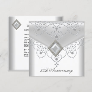 25th Anniversary White Silver Overlay Pearl Jewel Invitation