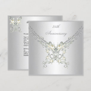 25th Anniversary White Silver Pearl Jewel 2 Invitation