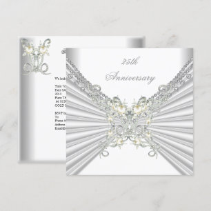 25th Anniversary White Silver Pearl Jewel 2 Invitation
