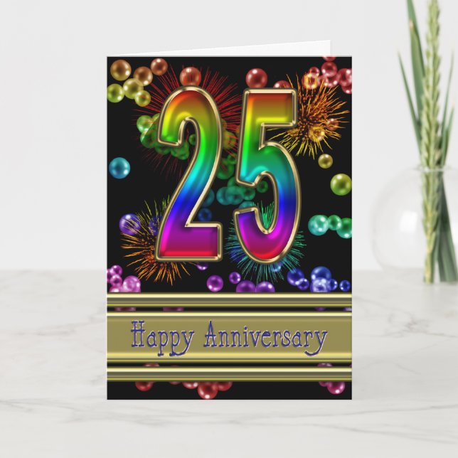 25th anniversary with fireworks and bubbles card (Front)