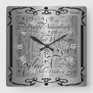 25th Anniversary Word Art Graphic Square Wall Clock