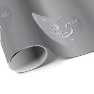 25th/Any Anniversary Silvery Hearts Wrapping Paper