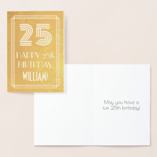 25th Birthday – Art Deco Inspired Look "25" + Name Foil Card