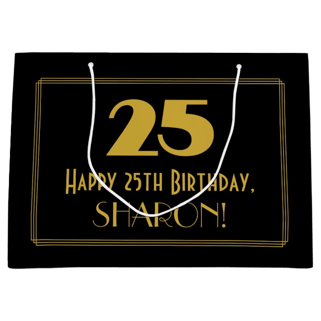 25th Birthday — Art Deco Inspired Look "25" & Name Large Gift Bag (Front)