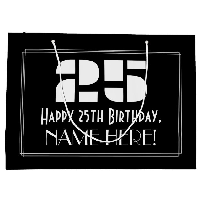 25th Birthday ~ Art Deco Inspired Look "25" + Name Large Gift Bag (Back)