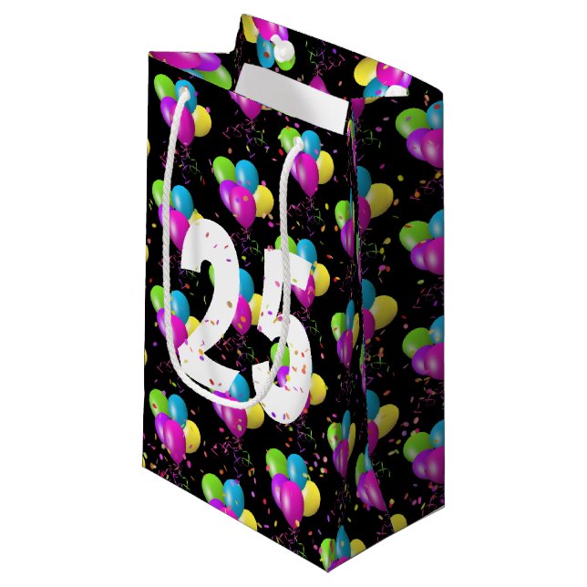 25th Birthday Balloons and Confetti Small Gift Bag (Front Angled)