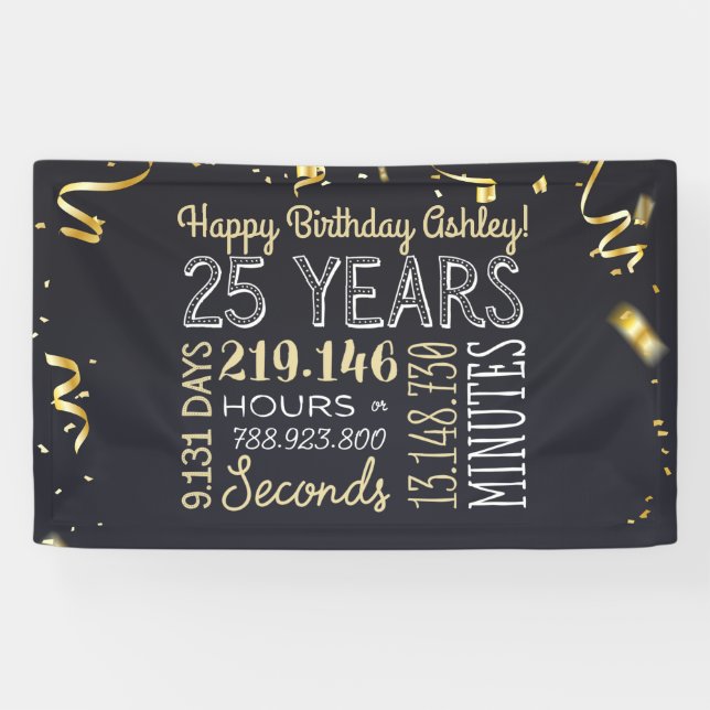 25th Birthday Banner - 25 Years in Hours & Seconds (Horizontal)