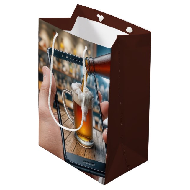 25th Birthday Beer On Smartphone Medium Gift Bag (Front Angled)