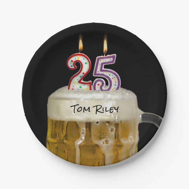 25th birthday beer with candles paper plate (Front)