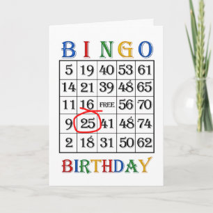 25th Birthday Bingo card