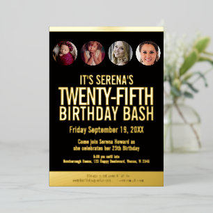 25th Birthday black and gold photo circles