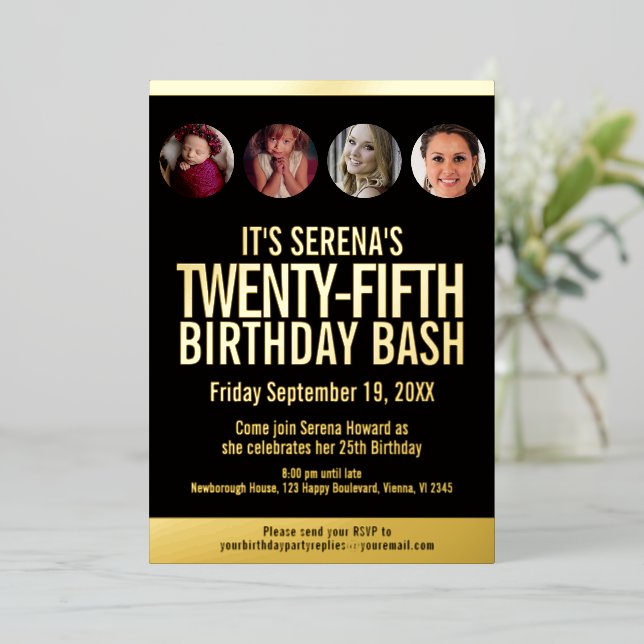 25th Birthday black and gold photo circles (Standing Front)